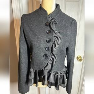 Fumblin' Foe wool blend military style removable ruffle blazer jacket Size Med